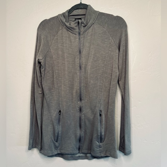 Mono B Jacket Zip Up Workout Long Sleeve Knit Stone GRAY SIZE LARGE NEW - Picture 2 of 16